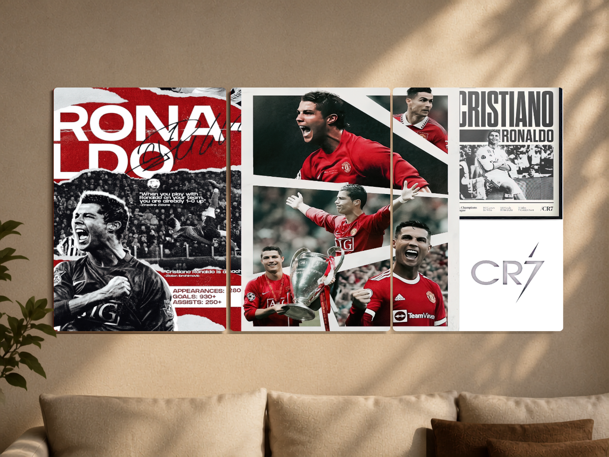 Football "Cristiano Ronaldo: The CR7 Legacy" 3-Panel Split Canvas Wall Art