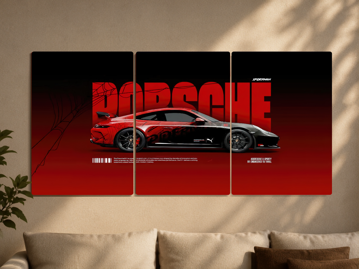 Porsche 911 "Spider-Man Edition" Triptych Split-Panel Graphic Poster