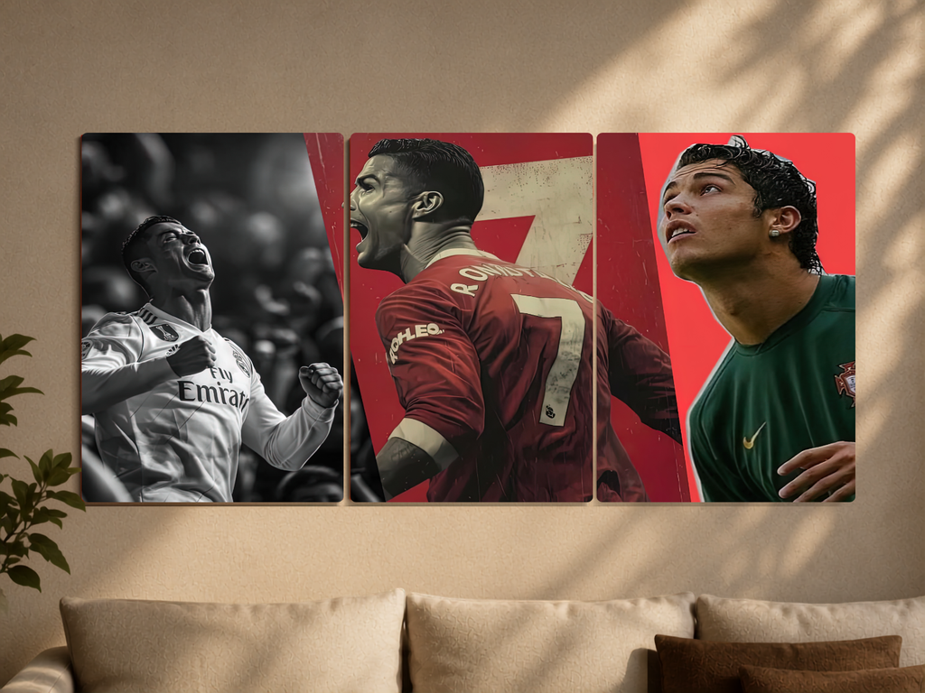 Football "Cristiano Ronaldo: Eras of Greatness" 3-Panel Split Canvas Wall Art