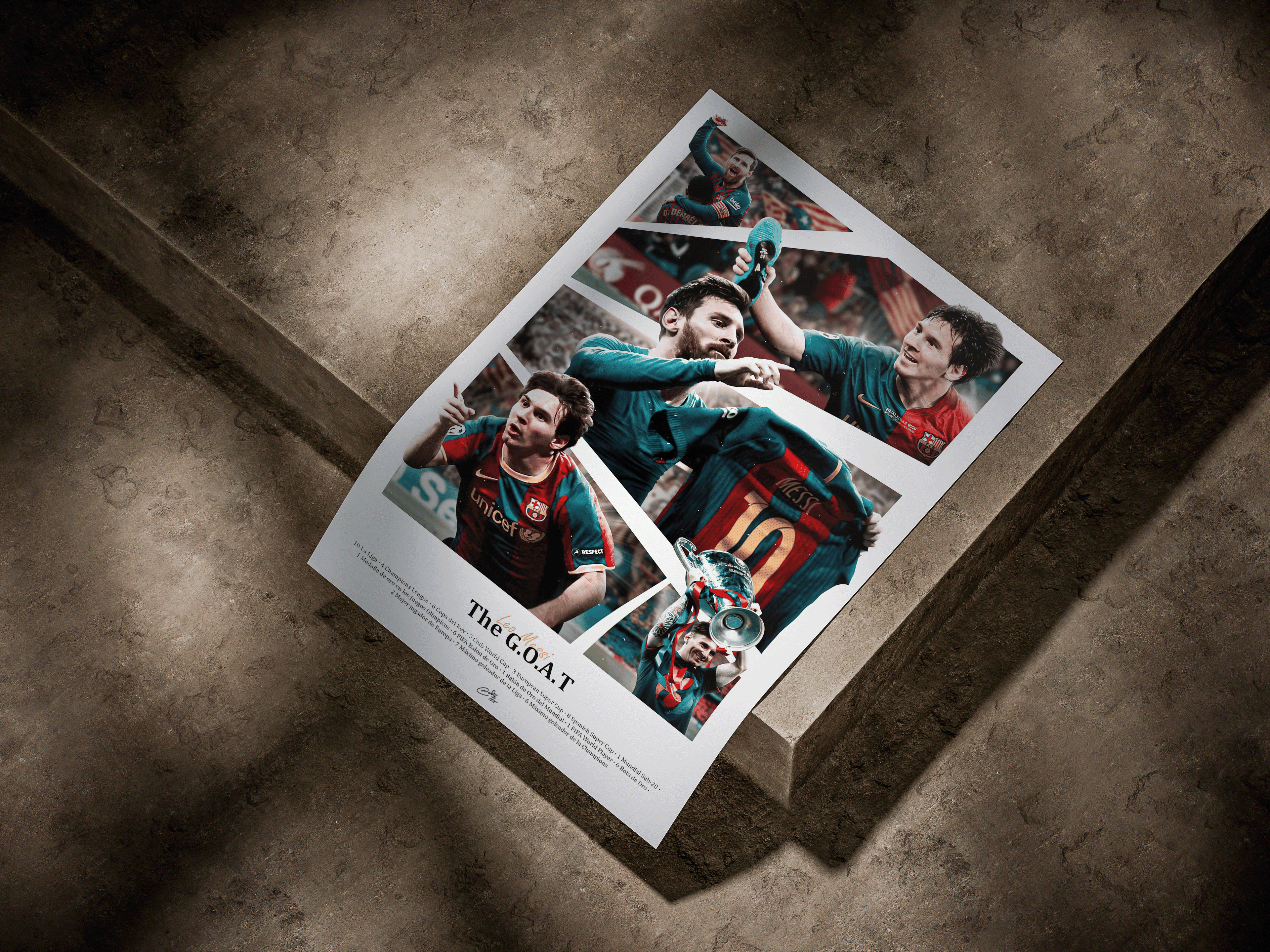 Lionel Messi FC Barcelona "The G.O.A.T" Career Trophy Honors Poster