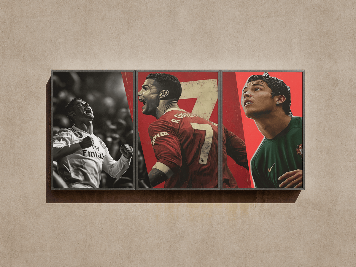 Football "Cristiano Ronaldo: Eras of Greatness" 3-Panel Split Canvas Wall Art