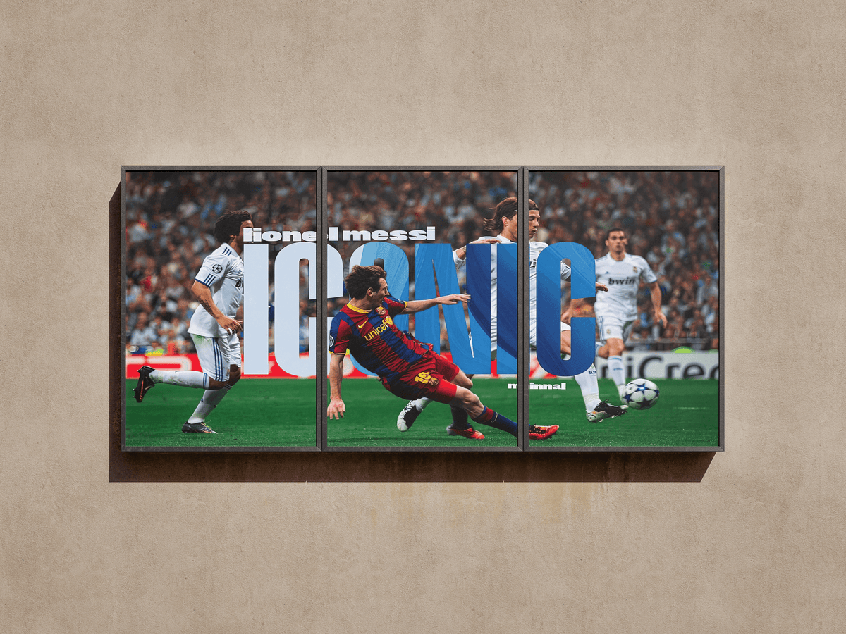 Football "Lionel Messi: Iconic El Clásico" 3-Panel Split Canvas Wall Art