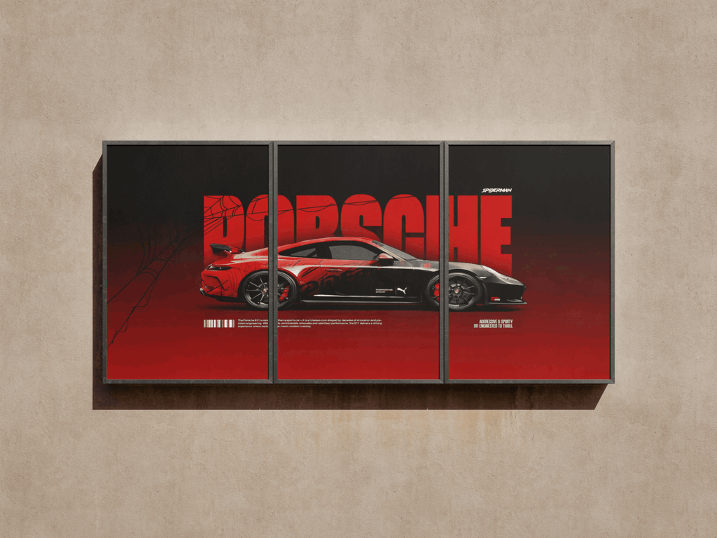 Porsche 911 "Spider-Man Edition" Triptych Split-Panel Graphic Poster