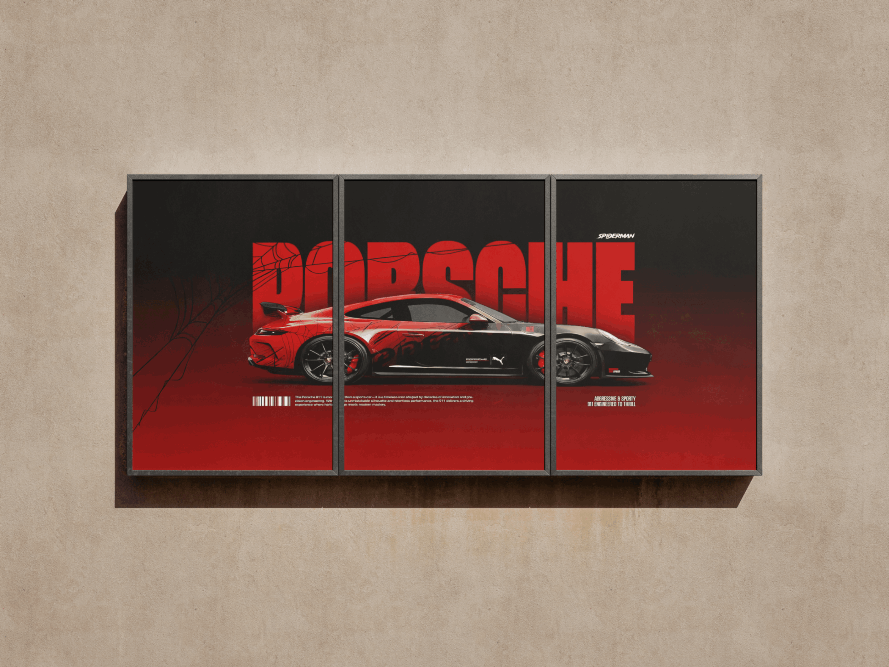Porsche 911 "Spider-Man Edition" Triptych Split-Panel Graphic Poster
