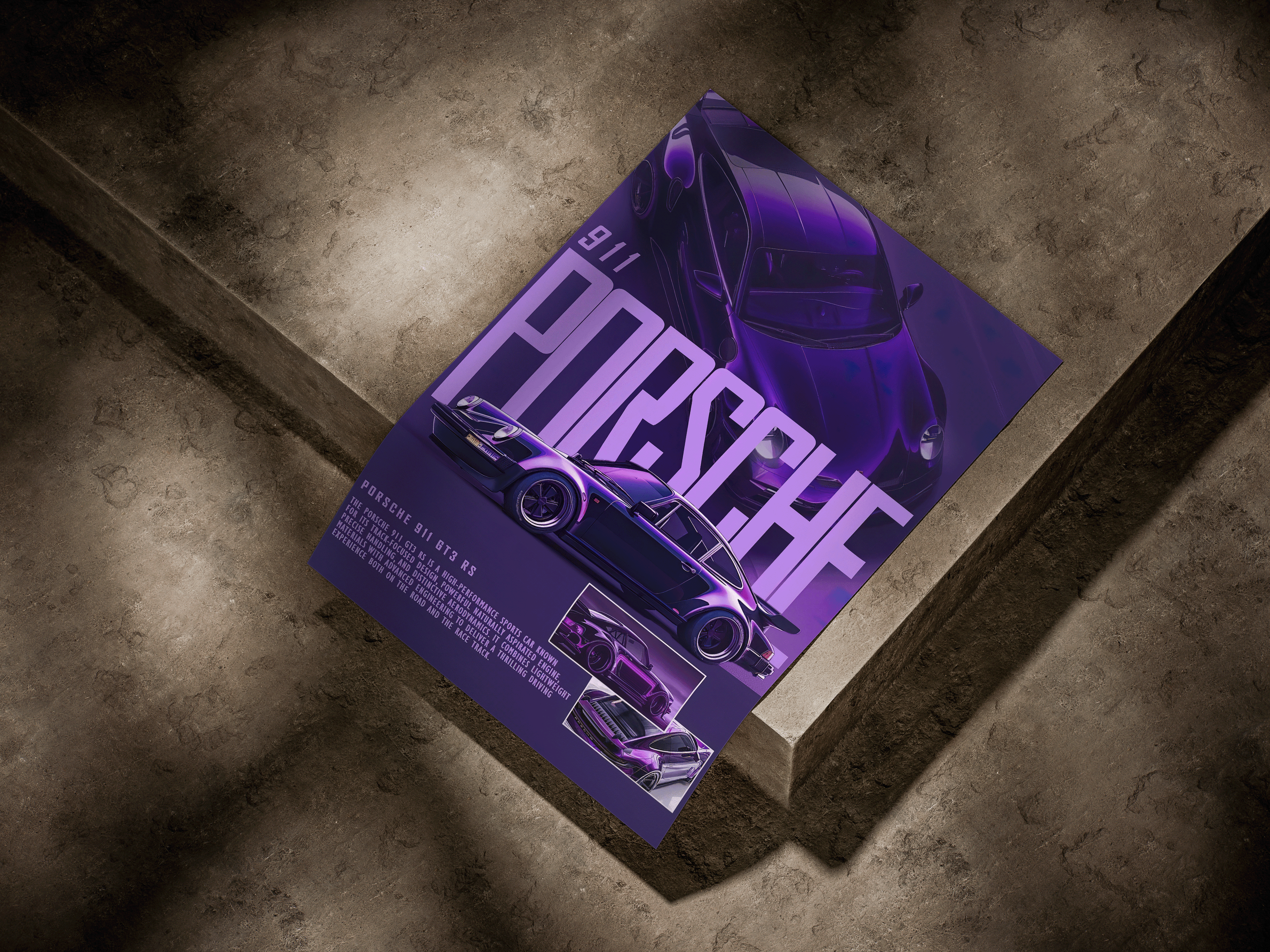 Porsche 911 Synthwave Purple Neon Editorial Poster