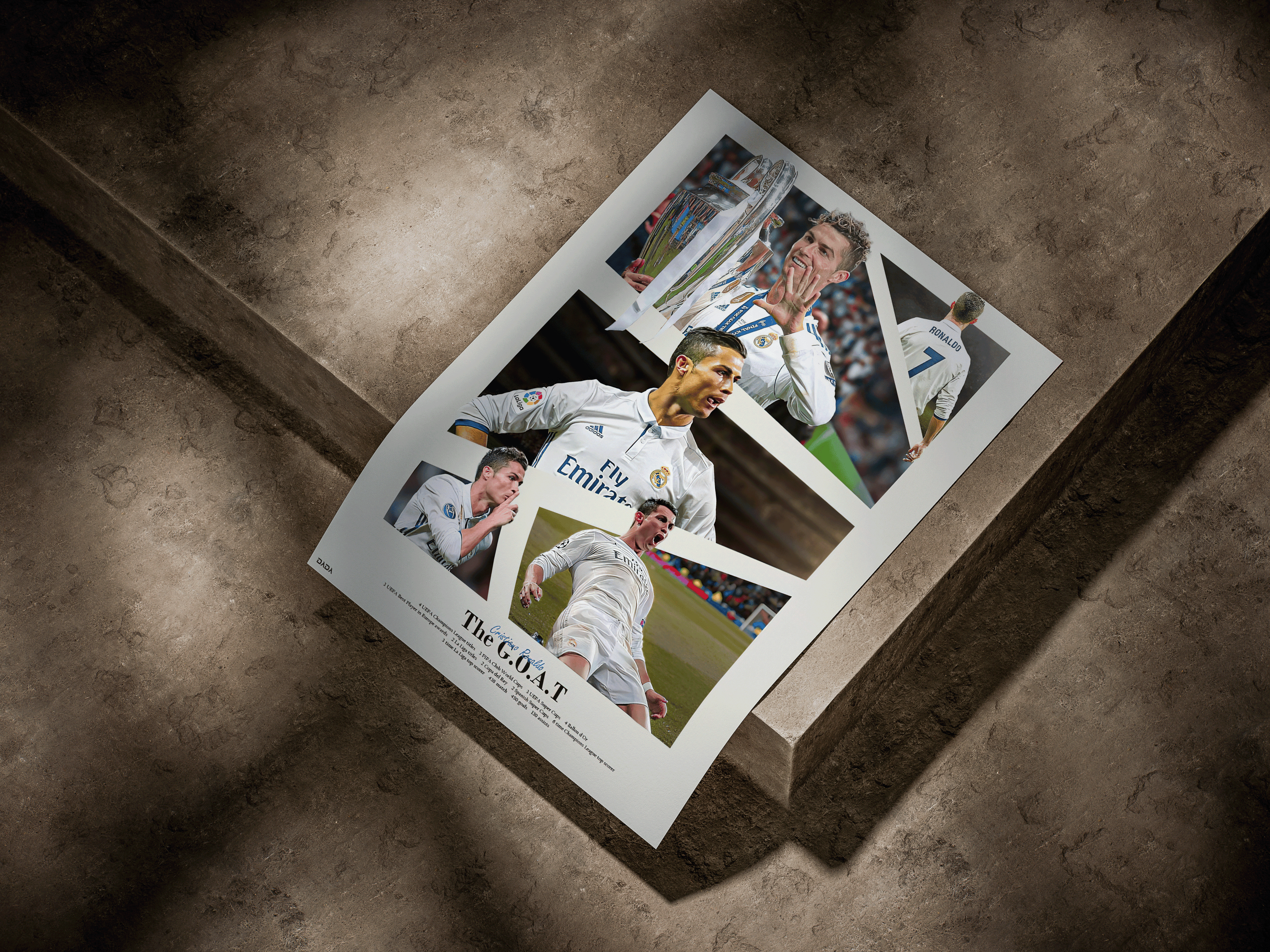 Cristiano Ronaldo Real Madrid Era "The G.O.A.T" Career Trophy Honors Poster