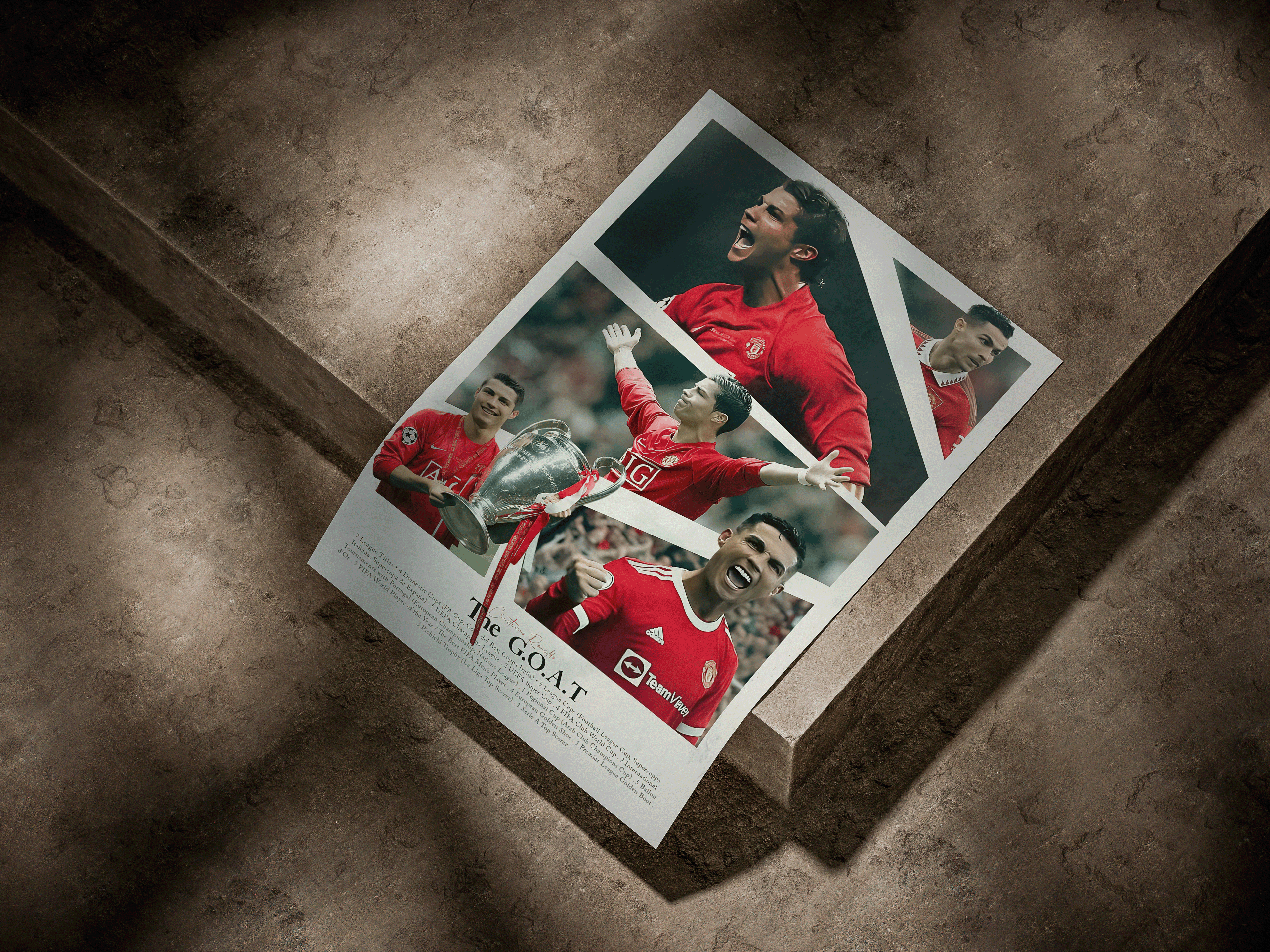 Cristiano Ronaldo Manchester United Era "The G.O.A.T" Career Trophy Honors Poster