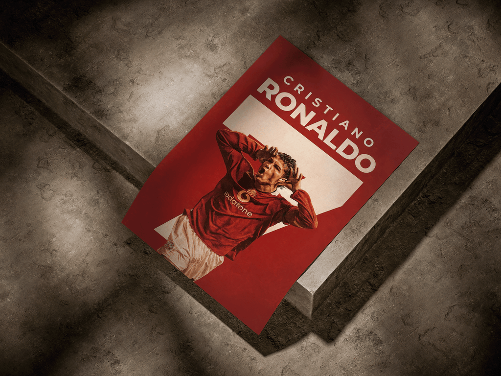 Cristiano Ronaldo Manchester United Vintage Ear-Cup Celebration Graphic Poster