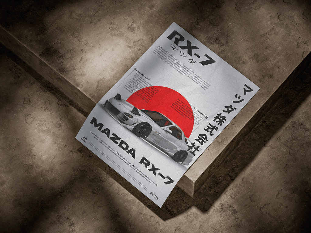 Mazda RX7 FD3S Japanese Rising Sun Editorial Graphic Poster