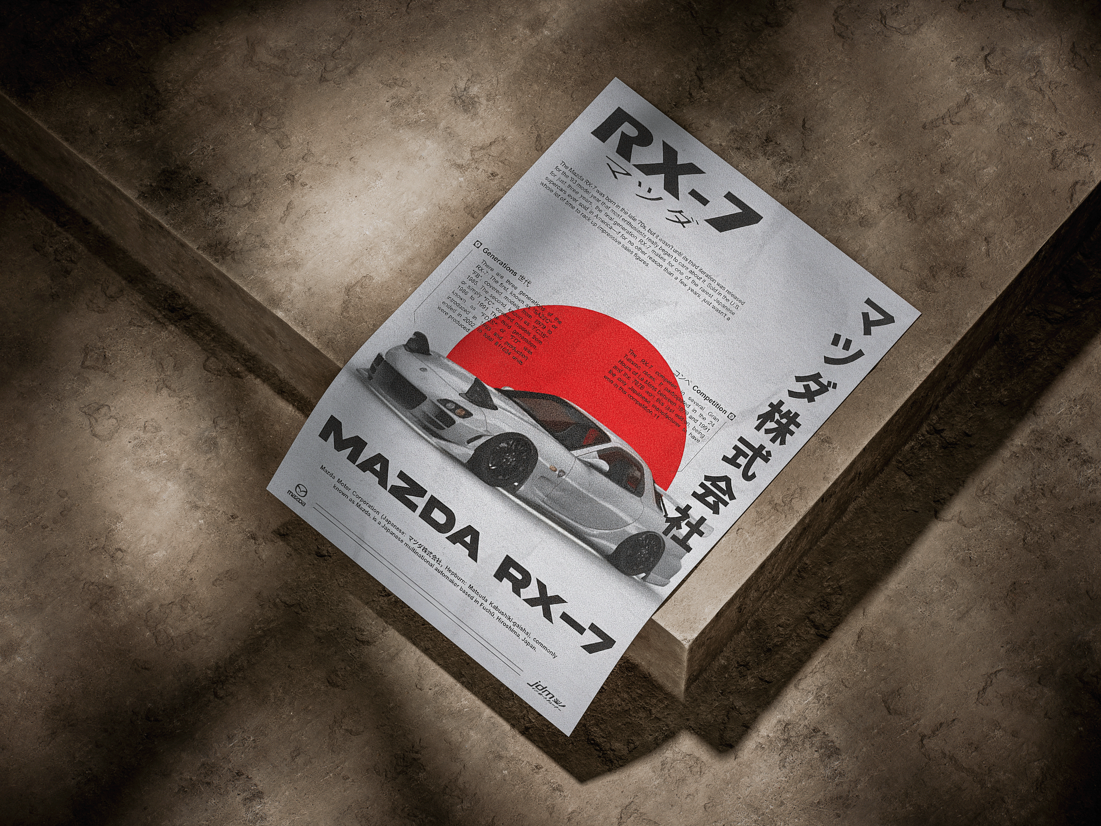 Mazda RX7 FD3S Japanese Rising Sun Editorial Graphic Poster