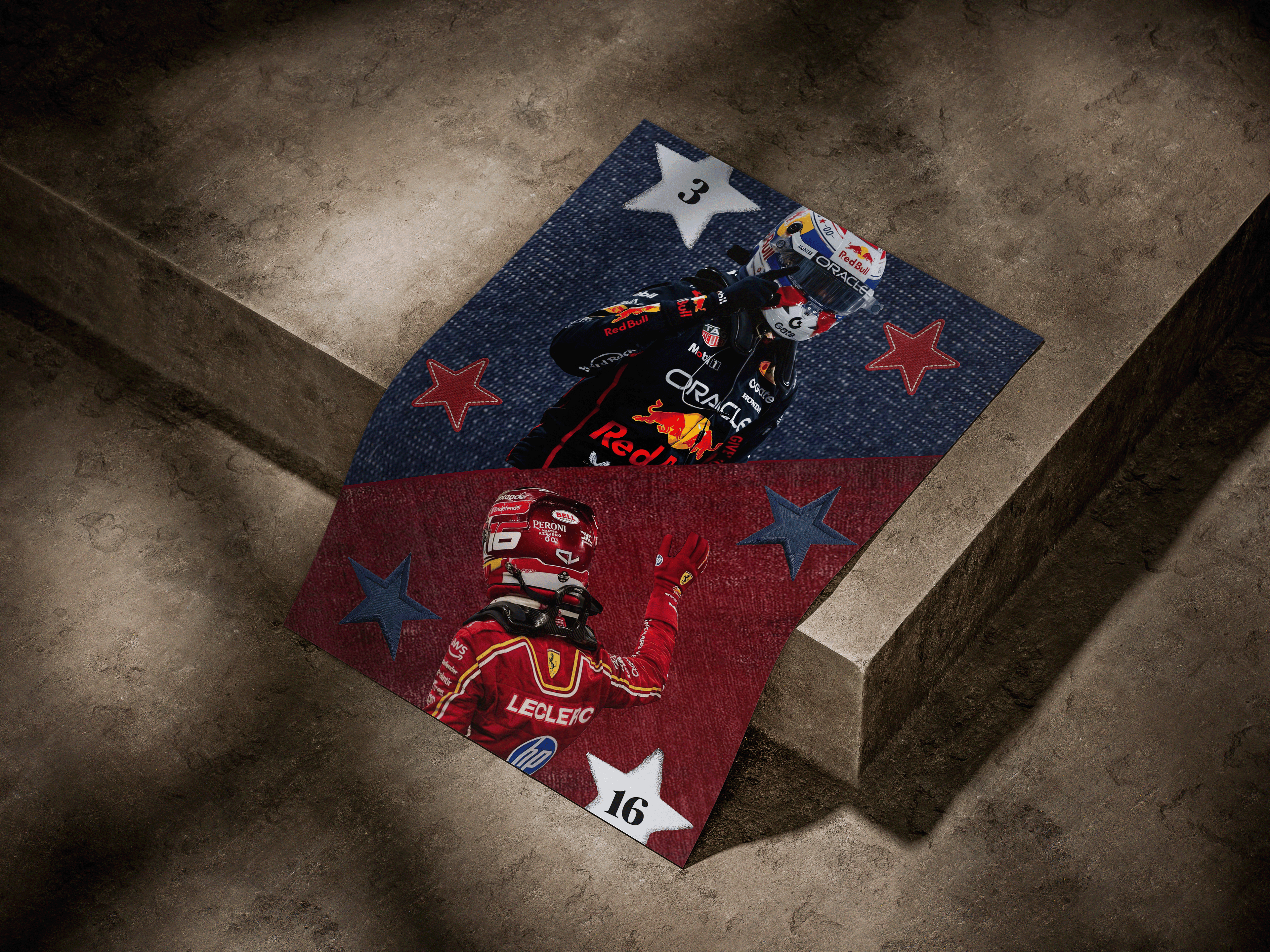 Verstappen vs Leclerc "Grid Rivals" Premium Denim-Texture F1 Poster