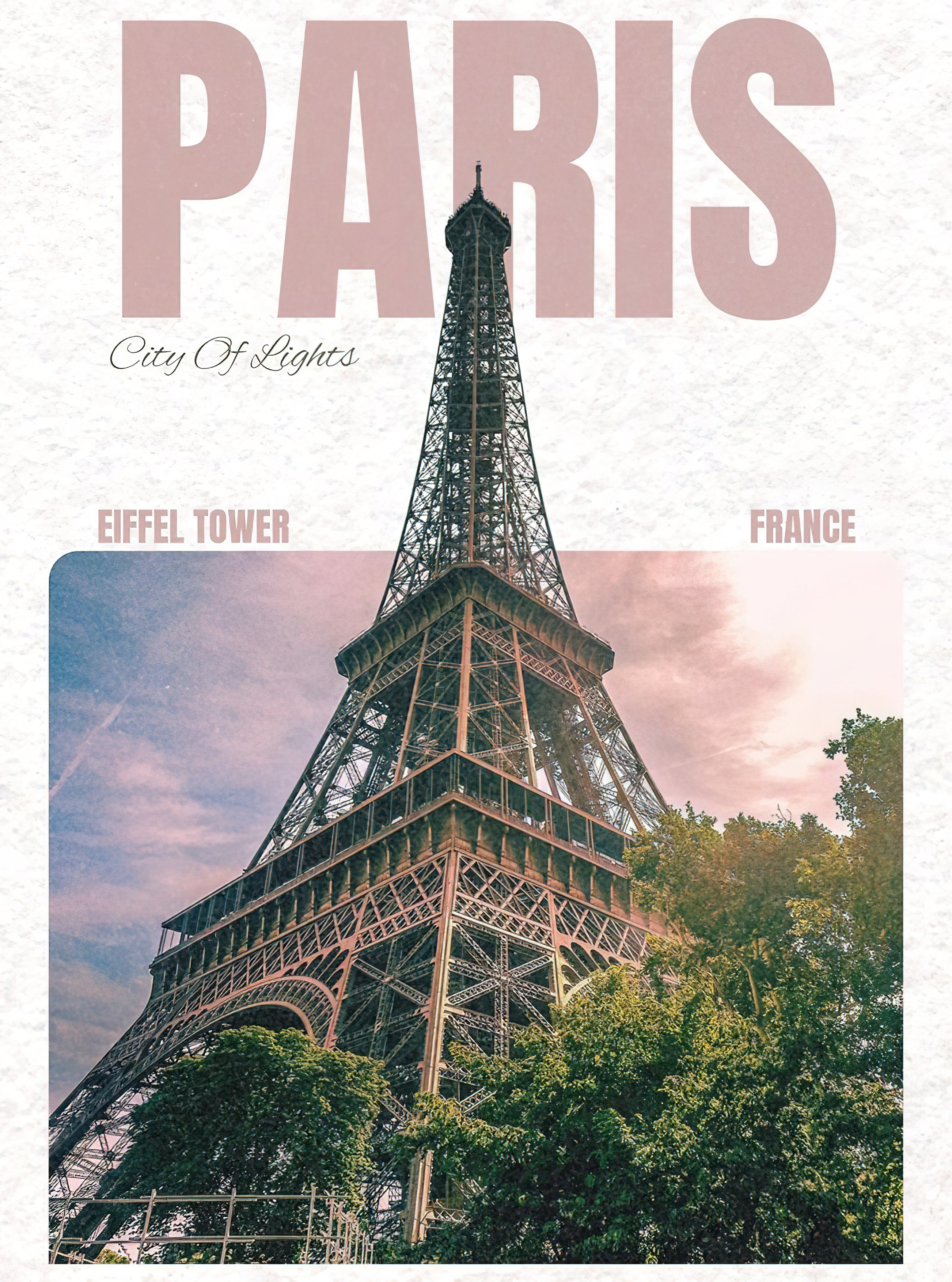 Paris City Of Lights Eiffel Tower Minimalist Editorial Travel Poster