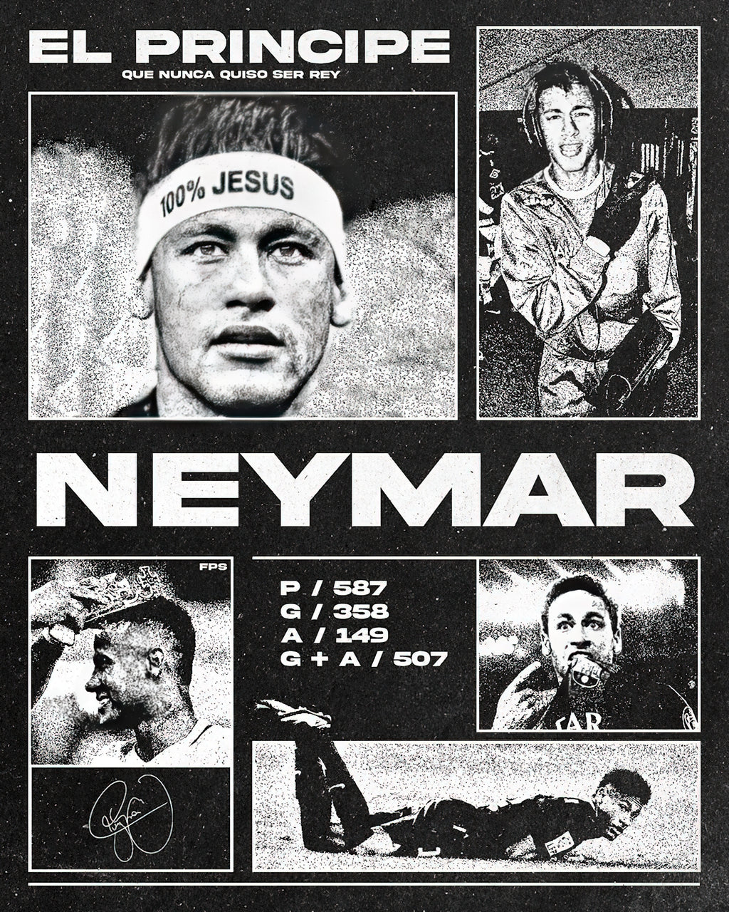 Neymar Jr. "El Príncipe" Monochrome Halftone Graphic Poster