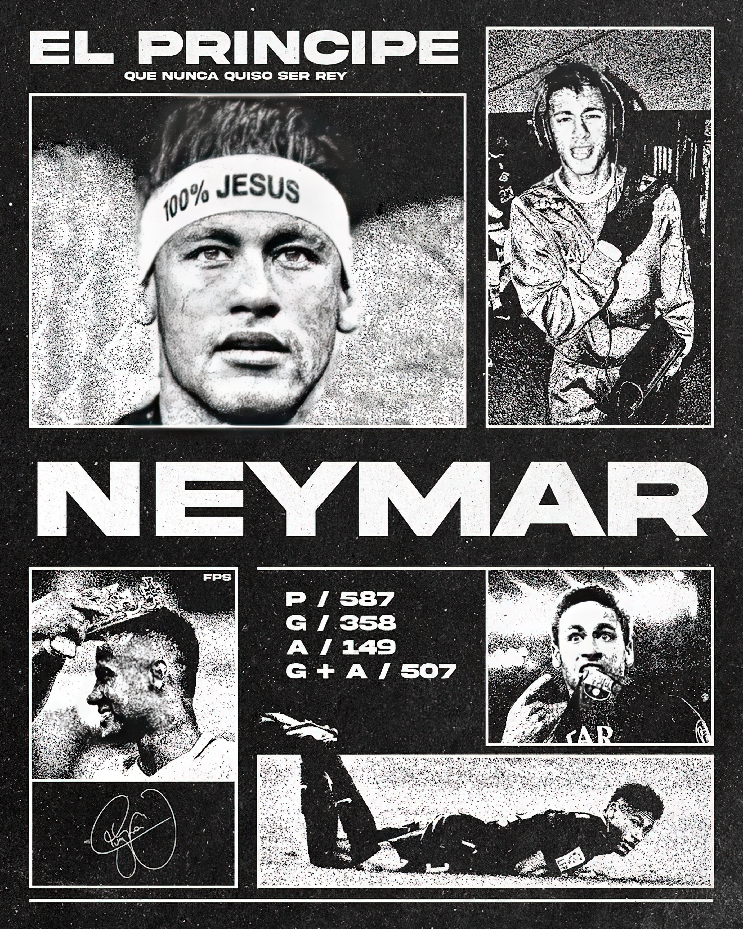 Neymar Jr. "El Príncipe" Monochrome Halftone Graphic Poster