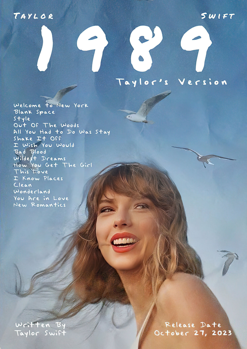 Taylor Swift "1989 (Taylor's Version)" Seagull Sky Tracklist Poster