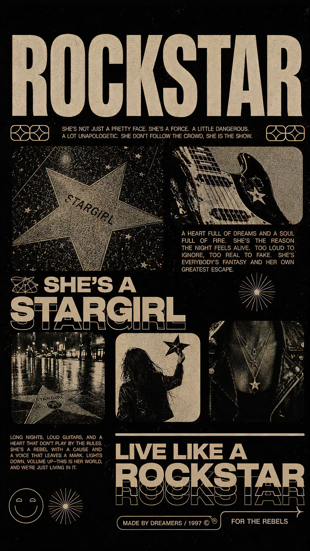 Rockstar Shes A Stargirl Vintage Editorial Graphic Poster