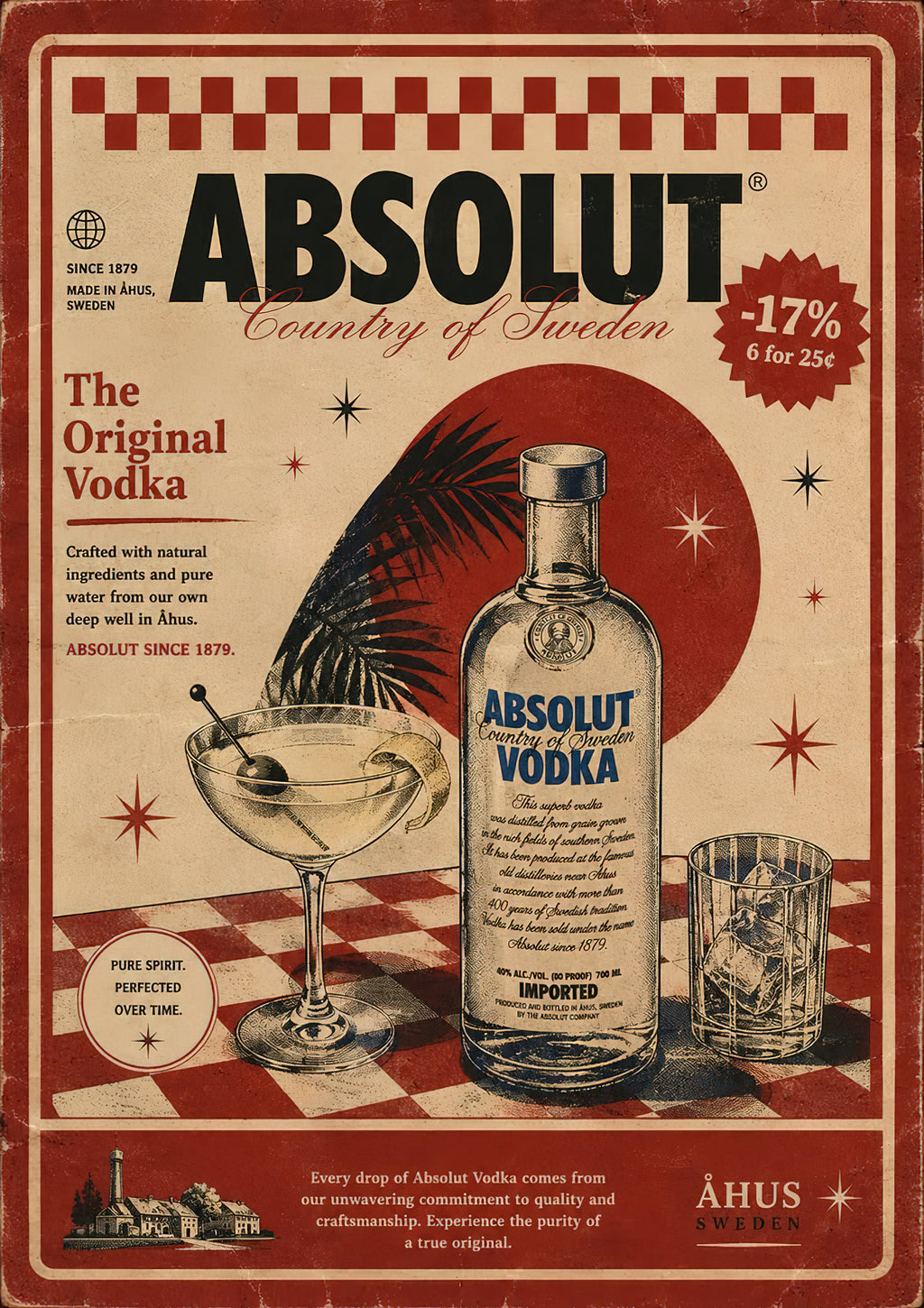 Absolut Country of Sweden Vodka Vintage Mid Century Advertising Poster