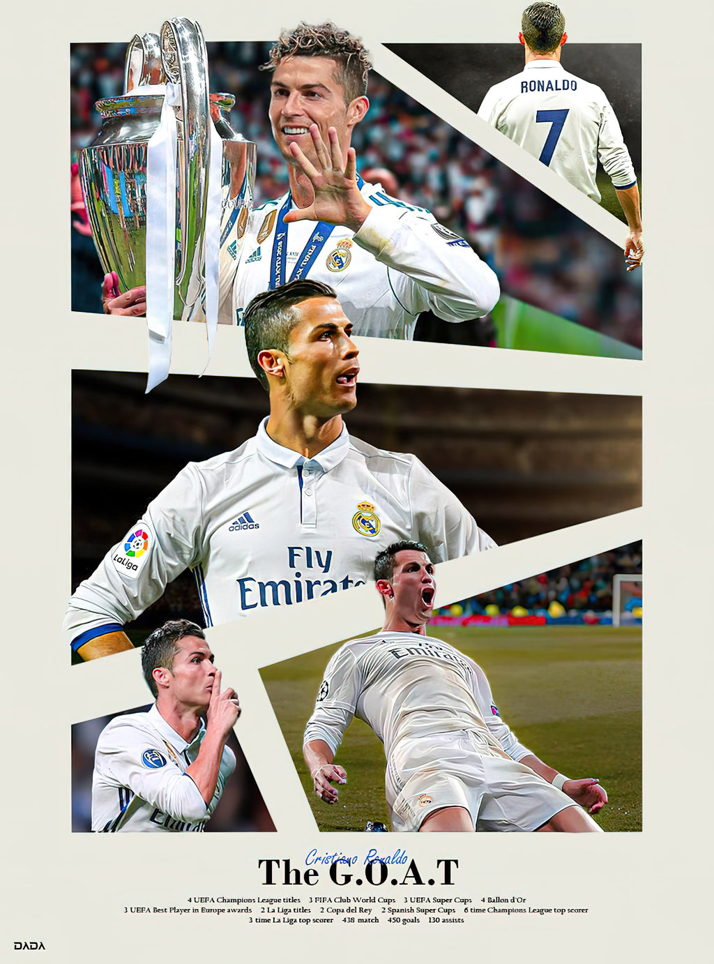 Cristiano Ronaldo Real Madrid Era "The G.O.A.T" Career Trophy Honors Poster