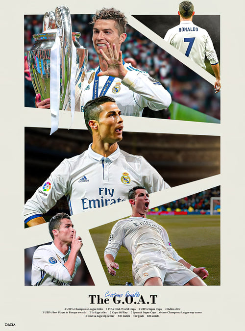 Cristiano Ronaldo Real Madrid Era "The G.O.A.T" Career Trophy Honors Poster