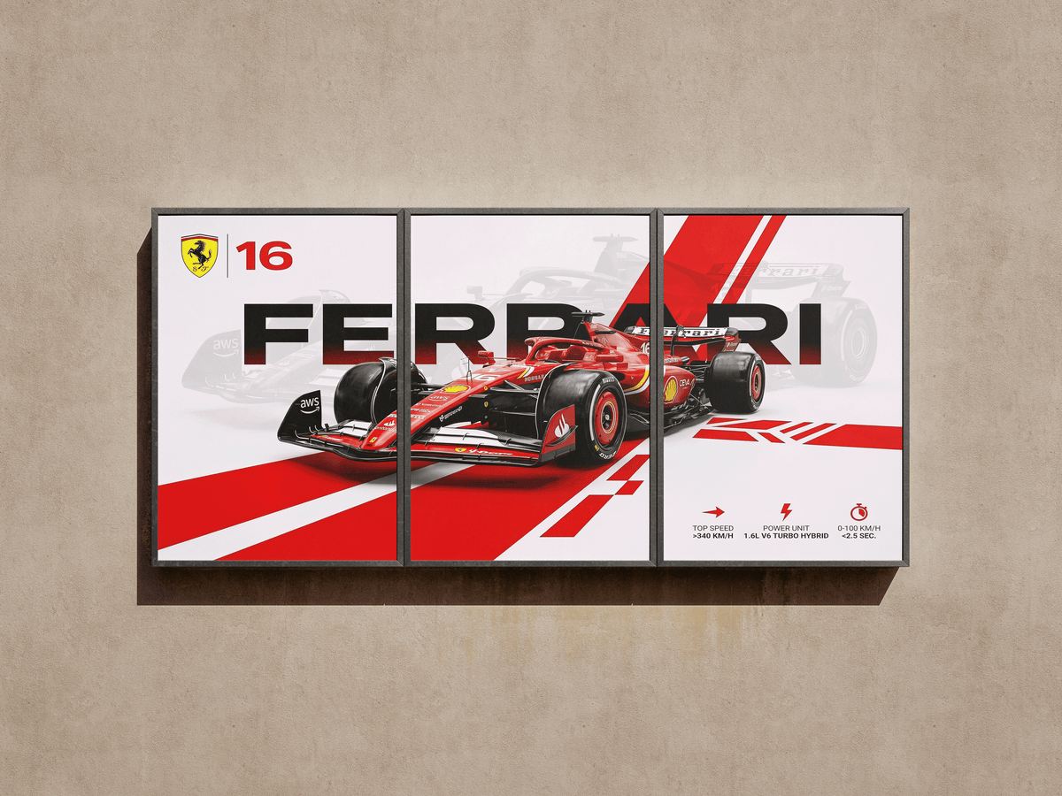 Formula 1 "Scuderia Ferrari: Leclerc #16" 3-Panel Split Canvas Wall Art