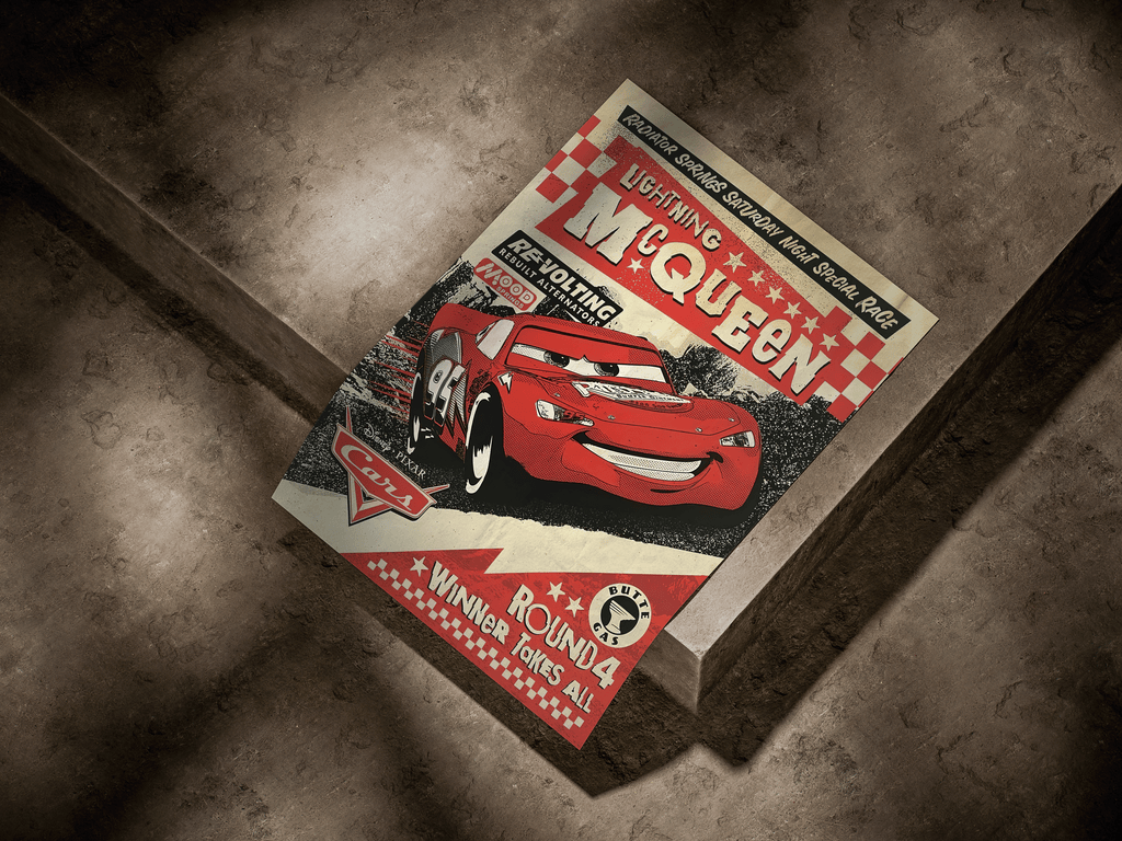 Lightning McQueen Radiator Springs Saturday Night Special Race Vintage Poster