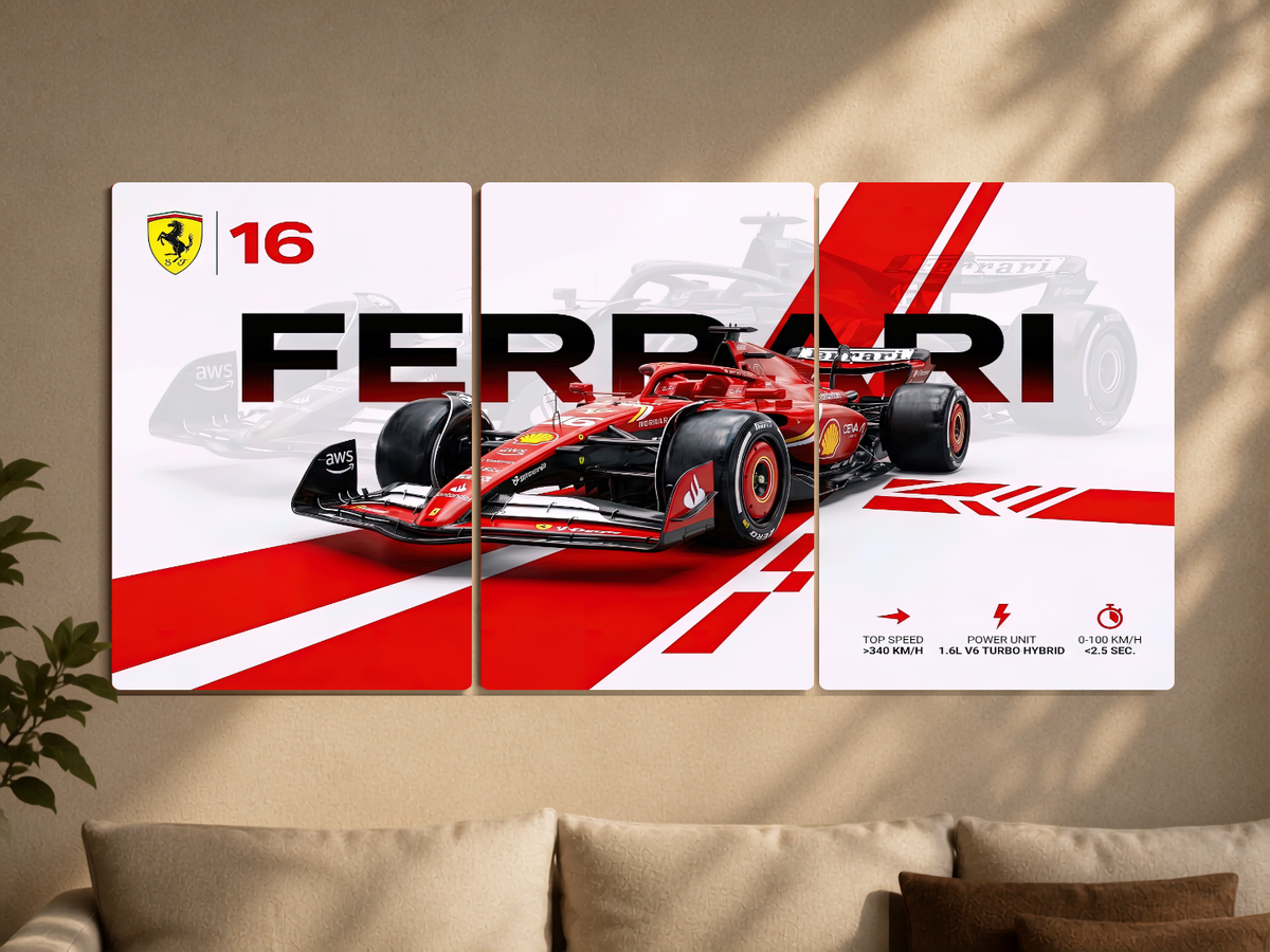 Formula 1 "Scuderia Ferrari: Leclerc #16" 3-Panel Split Canvas Wall Art