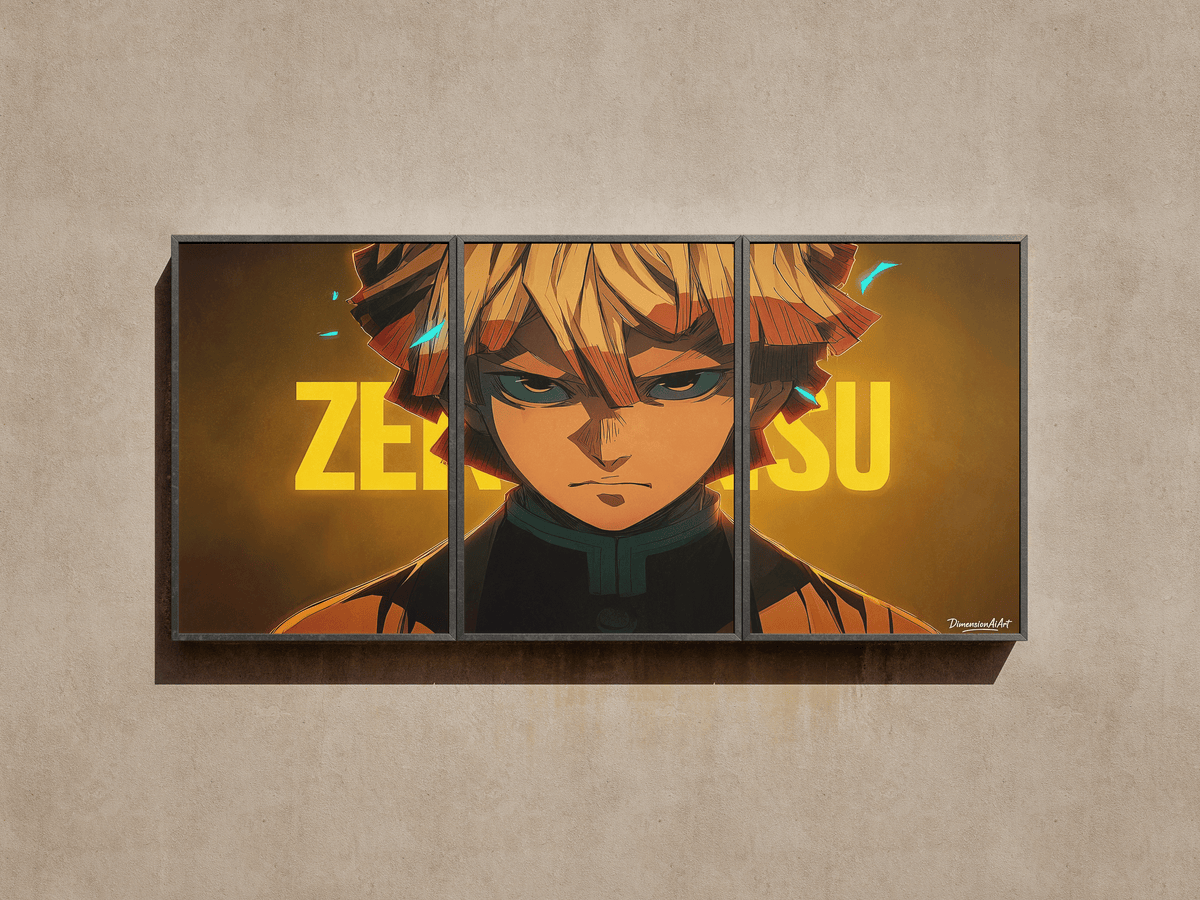 Demon Slayer "Zenitsu: Thunder Breathing" 3-Panel Split Canvas Wall Art